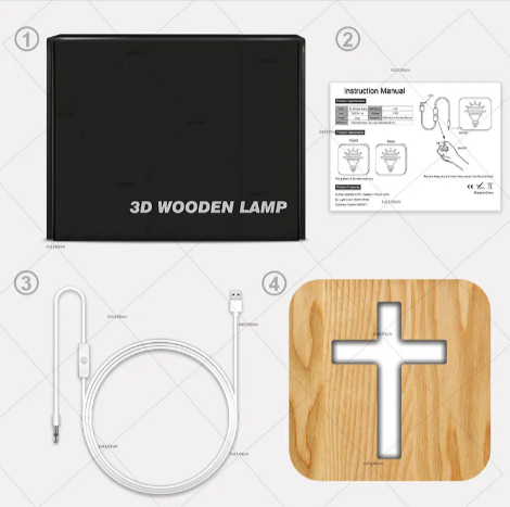 Cross Shaped Wood Bedside Lamp, Jesus Cross 3D LED Optical Night Light