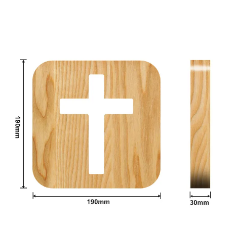 Cross Shaped Wood Bedside Lamp, Jesus Cross 3D LED Optical Night Light