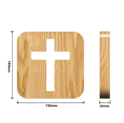 Cross Shaped Wood Bedside Lamp, Jesus Cross 3D LED Optical Night Light